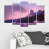 This five-piece canvas shows a traditional temple mirrored in still water
