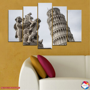 Toren van Pisa Grijs Monochroom 5-Delig Canvasprint