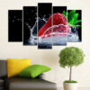 Five connected panels show fresh strawberries suspended in water, surrounded by air bubbles