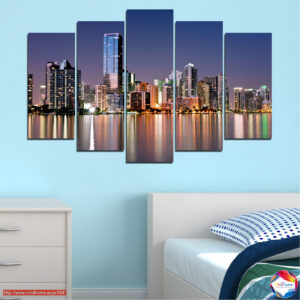 Miami Waterfront v noci – plátno 5 dílů