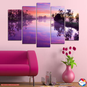Lavandas lauki ar upi — 5 paneļu audekla prints