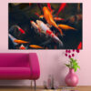 This canvas shows fish moving through their underwater habitat, with natural river tones of blue-green water and earthy sediment