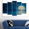 This five-piece canvas set captures Caribbean waters at night