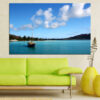 This canvas shows the Mediterranean coastline of southern France where deep blue water meets pale sky