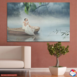 Vrouw in witte boot canvas print