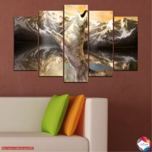 Vlk vyje na měsíc – pětidílný canvas tisk