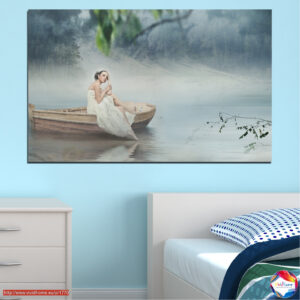 Vrouw in witte boot canvasprint