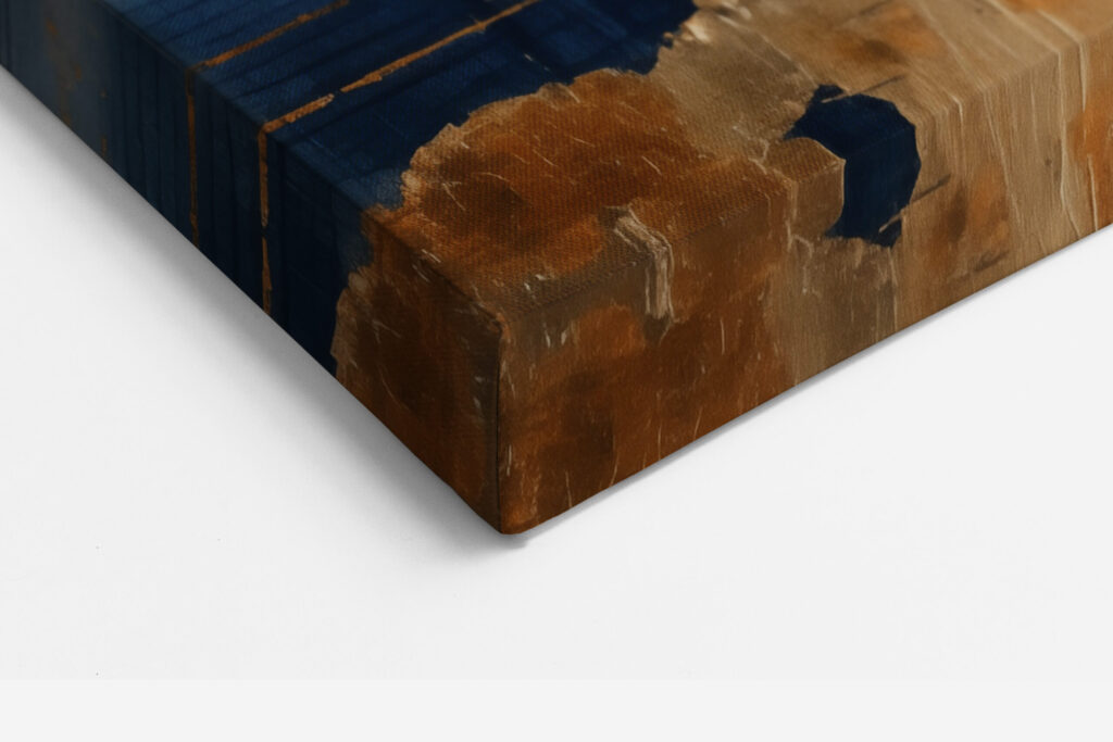 Close-up of a printed canvas corner showing the woven texture of the fabric