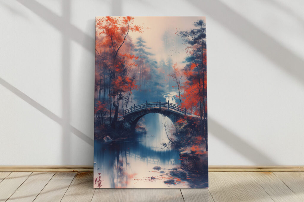 Portrait-format canvas print leaning against a wall, showing the stretched edge