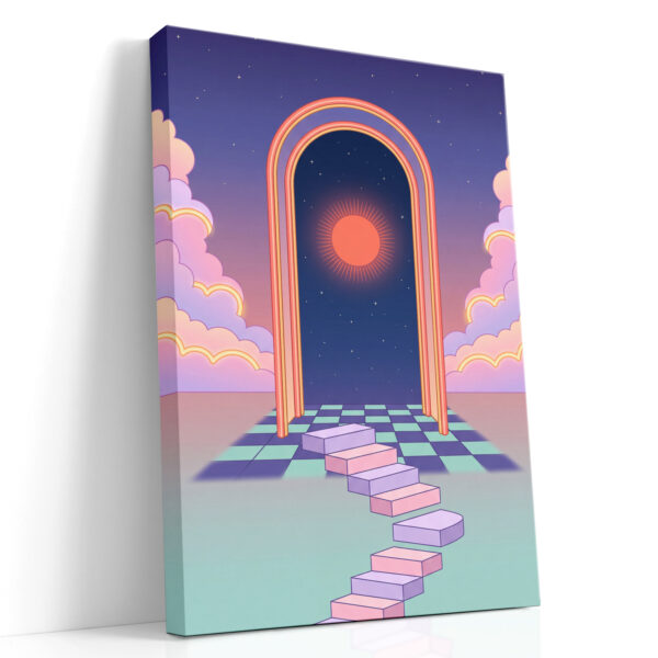 Korallvärav päikesele - retro vaporwave kaare kanvaspilt