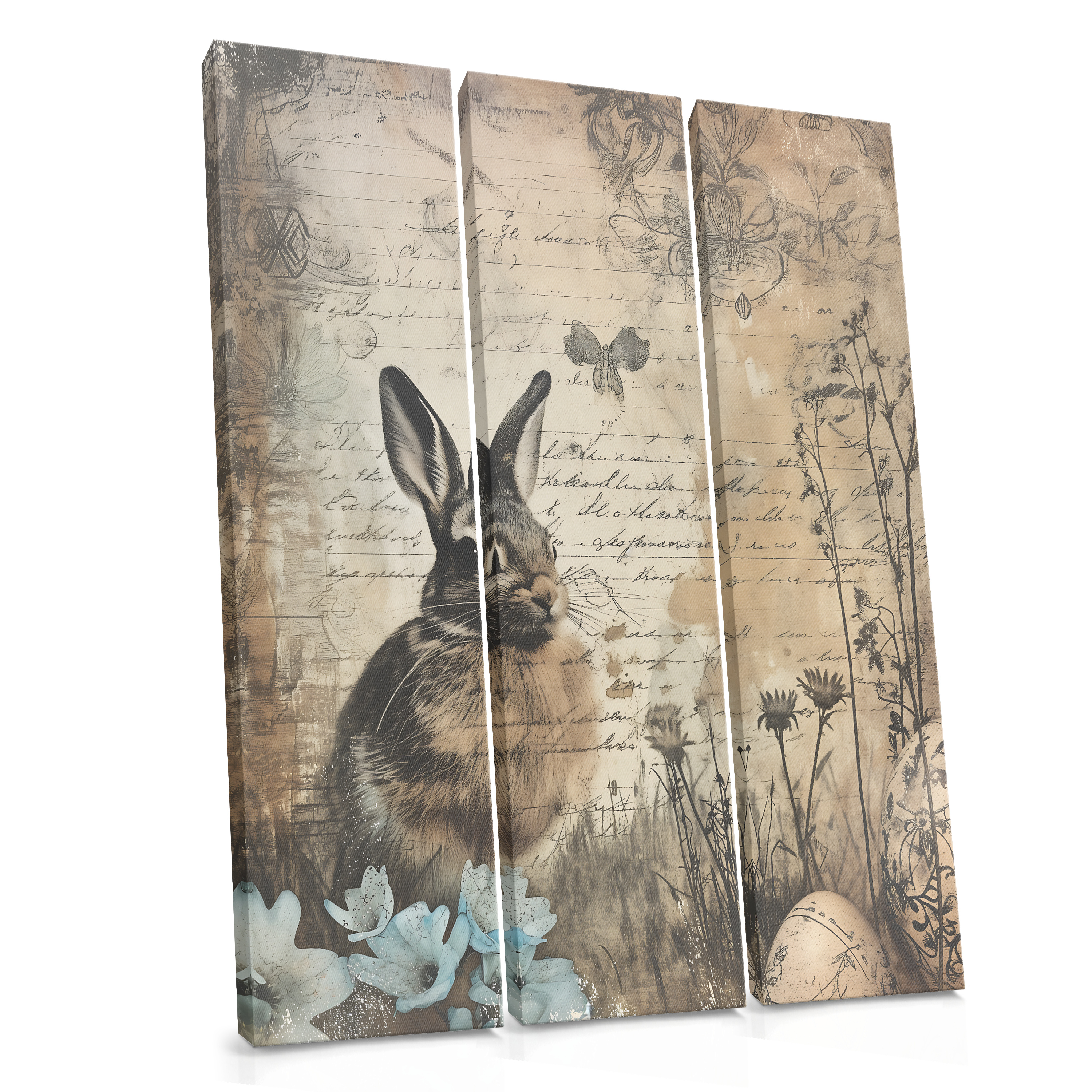 Rabbit Among Faded Script - Vintage Animal Collage Canvas Print