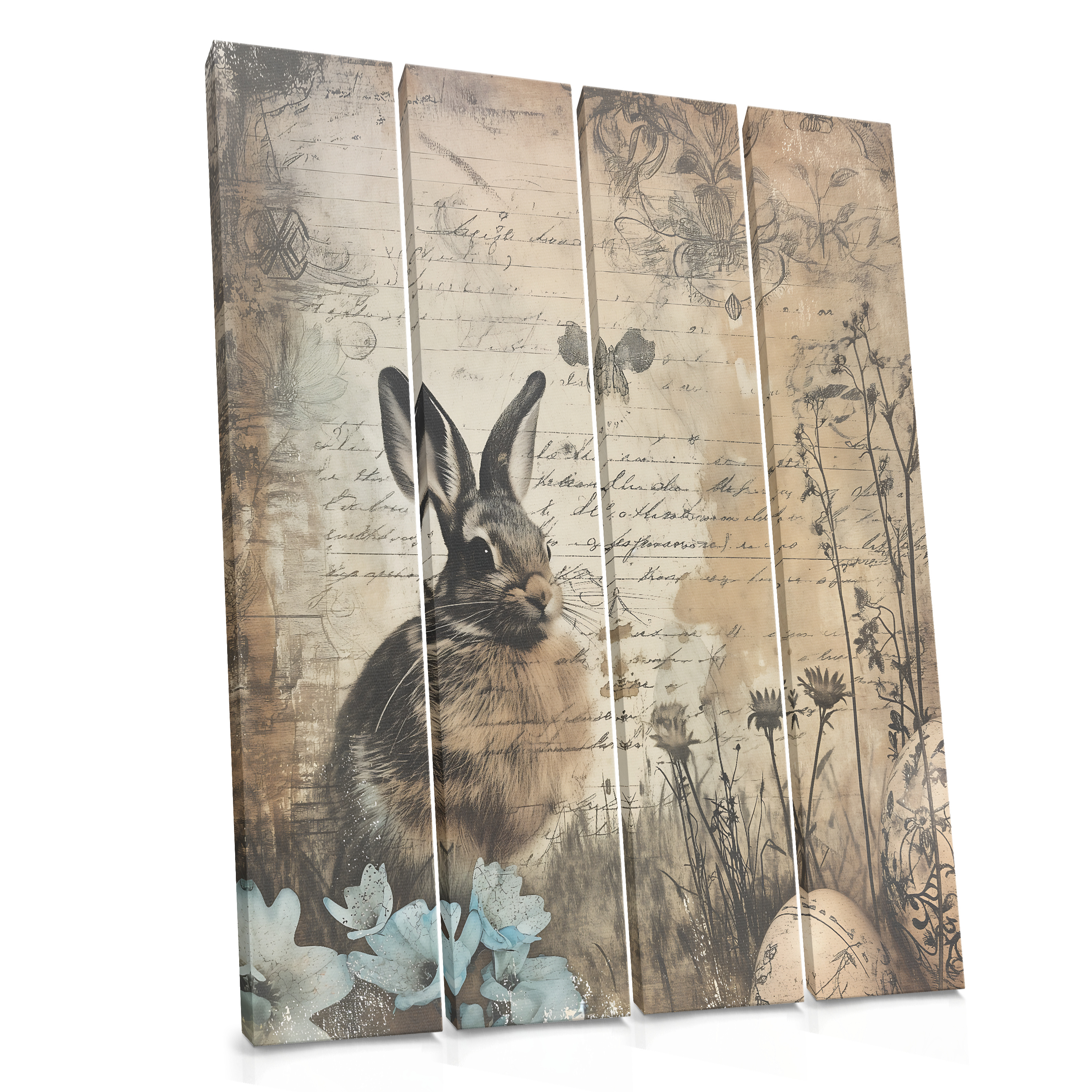 Rabbit Among Faded Script - Vintage Animal Collage Canvas Print