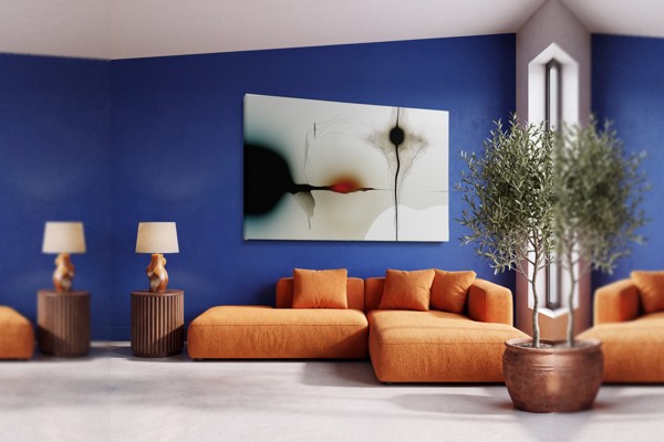 Ember Across Fine Lines - Flowing Abstract Canvas Print - on the wall in a room interior