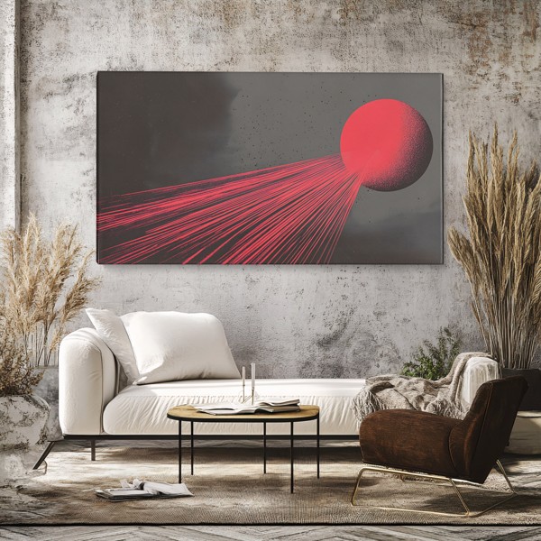 Red Sphere and Threads - Canvas Print - on the wall in a room interior