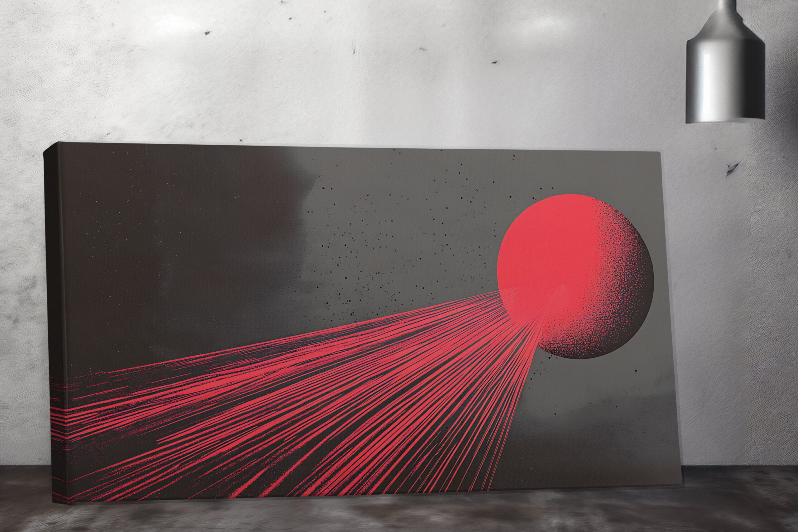 Red Sphere and Threads - Canvas Print - on the wall in a room interior