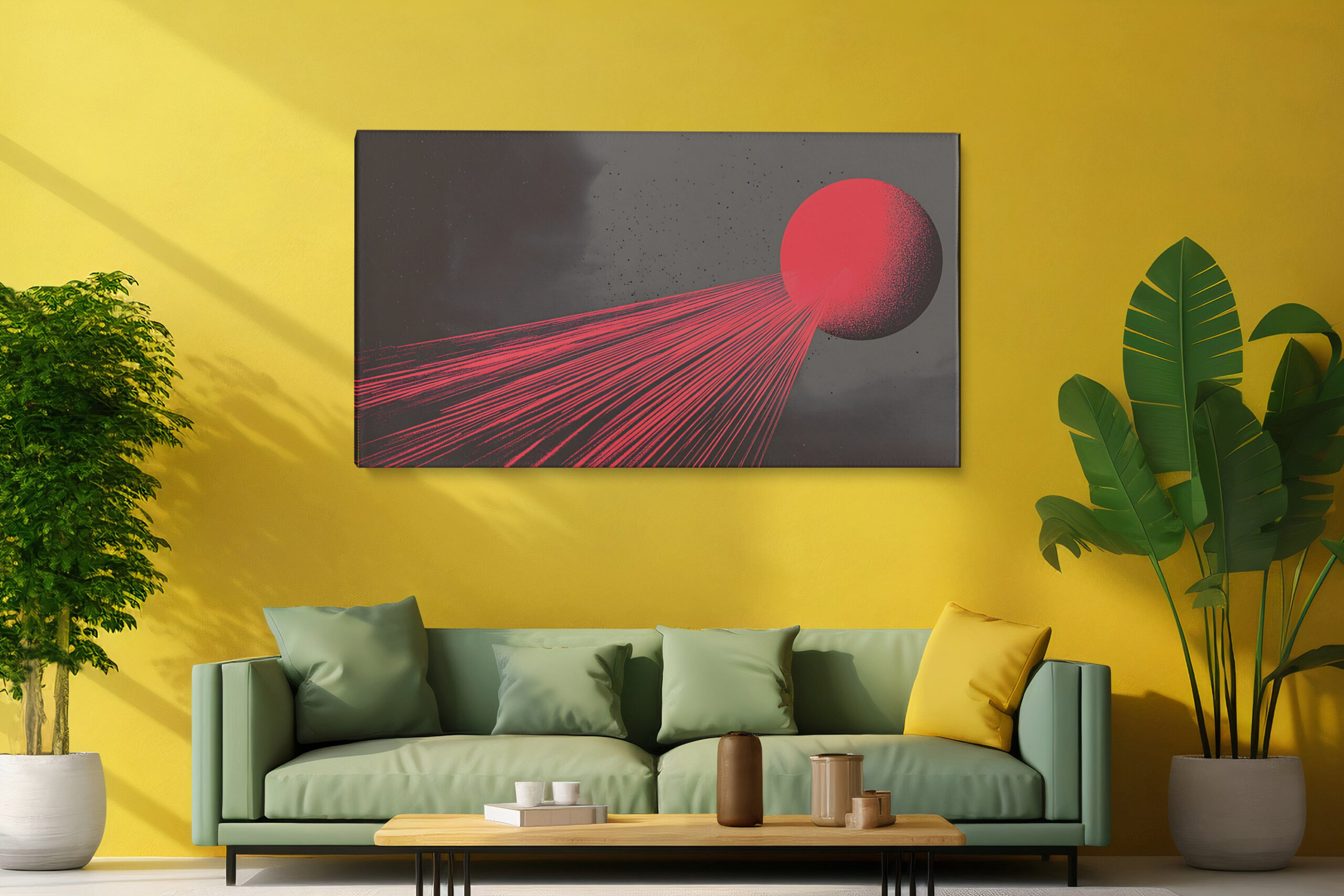 Red Sphere and Threads - Canvas Print - on the wall in a room interior