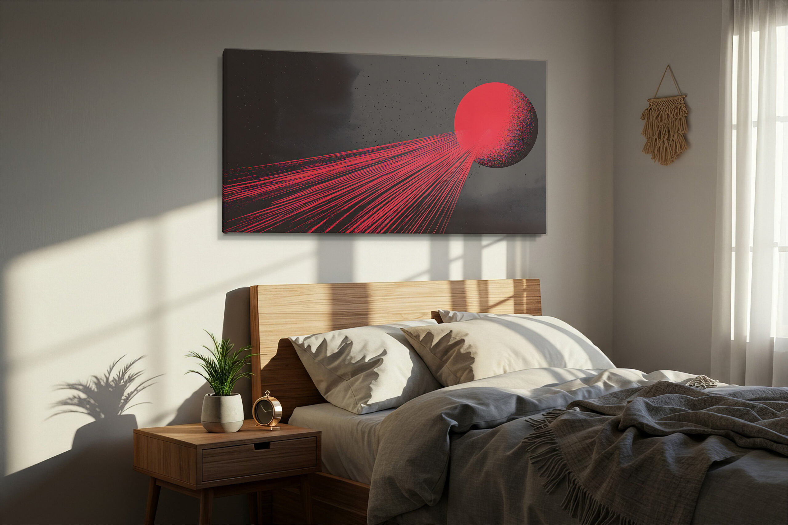 Red Sphere and Threads - Canvas Print - on the wall in a room interior