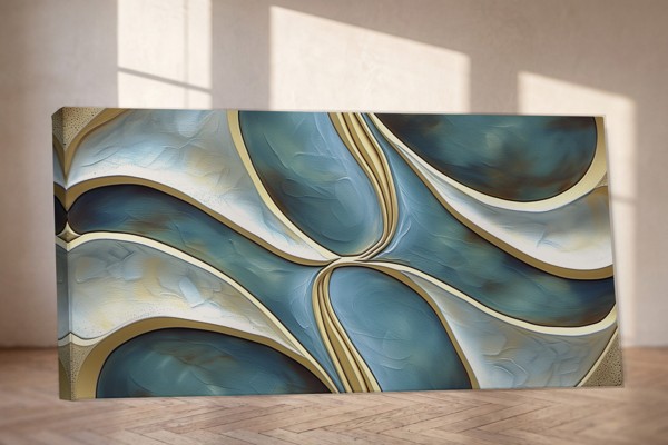 Golden Currents in Blue - Canvas Print - on the wall in a room interior