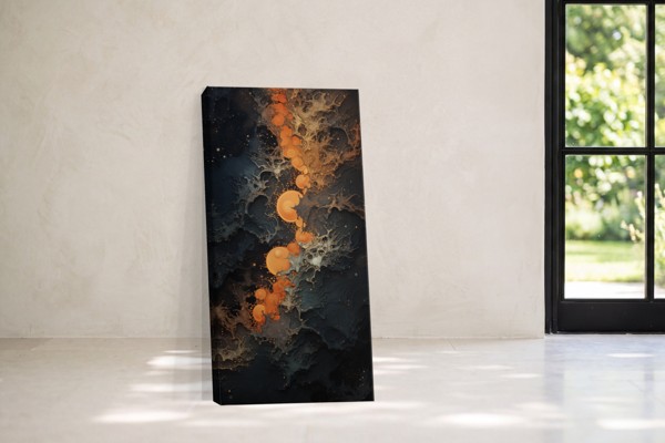 Orange Lights in the Dark - Canvas Print - on the wall in a room interior