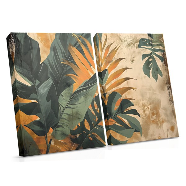 Hoja Ocre tras el Verde - Lienzo de Follaje Tropical