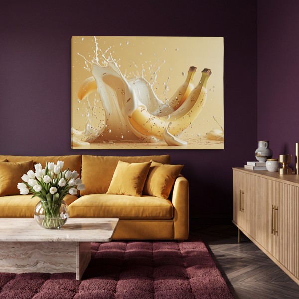 Vague de Crème et Bananes - Toile Nature Morte aux Fruits - au mur dans un intérieur