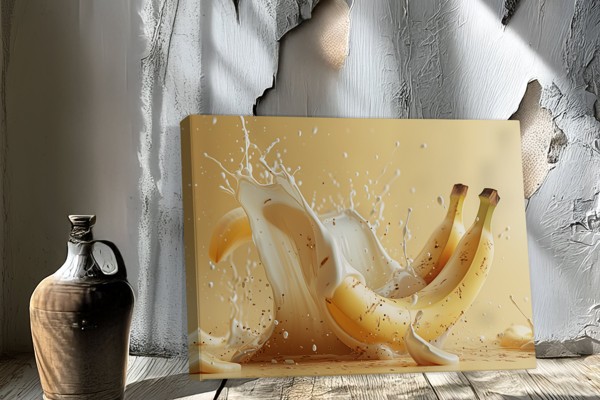Vague de Crème et Bananes - Toile Nature Morte aux Fruits - au mur dans un intérieur