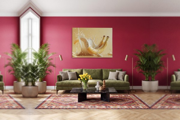 Vague de Crème et Bananes - Toile Nature Morte aux Fruits - au mur dans un intérieur