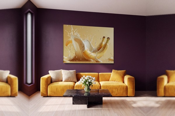 Vague de Crème et Bananes - Toile Nature Morte aux Fruits - au mur dans un intérieur