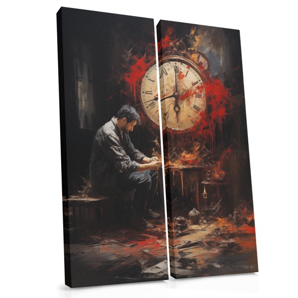 Bajo el Reloj Escarlata - Lienzo de Figura Surrealista
