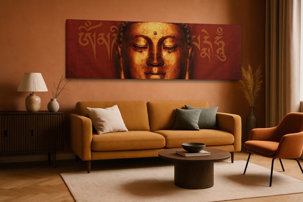 Lienzo Mural de Oración Budista - en la pared de un interior