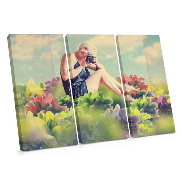 Colorful Woman Portrait with Floral Overlay Canvas Print