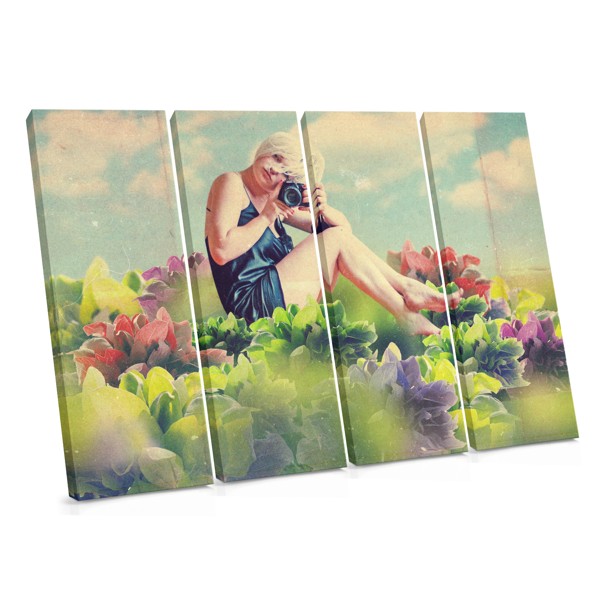 Colorful Woman Portrait with Floral Overlay Canvas Print