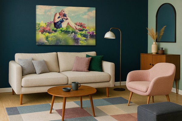 Πορτρέτο Γυναίκας με Φλοράλ Overlay Καμβάς - στον τοίχο σε εσωτερικό χώρο