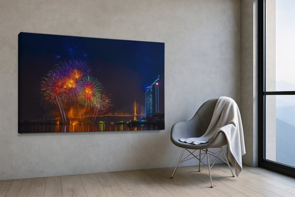 Arābu naktis uguņošana virs pilsētas audekla prints - uz sienas telpā