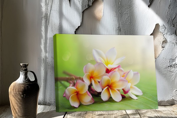 Bouquet de Fleurs Jaunes sur Toile Bleu Clair - au mur dans un intérieur