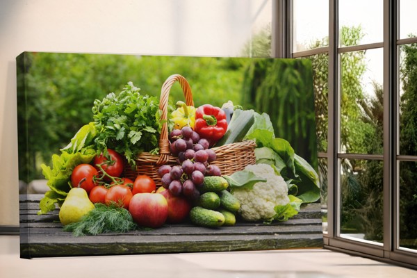 Impression sur Toile Nature Morte avec Fruits et Crâne - au mur dans un intérieur