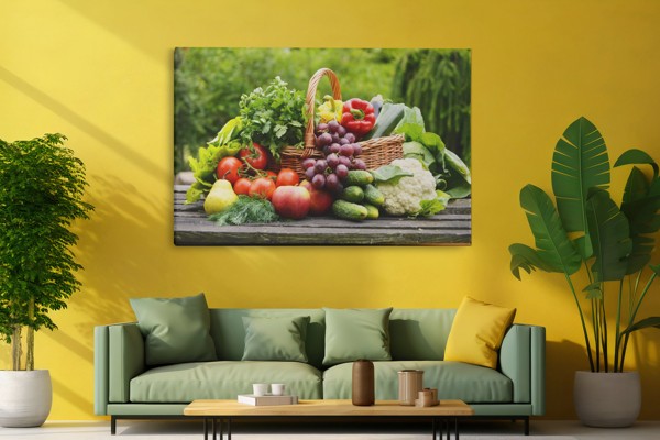Impression sur Toile Nature Morte avec Fruits et Crâne - au mur dans un intérieur