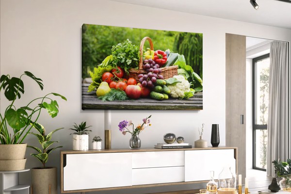 Impression sur Toile Nature Morte avec Fruits et Crâne - au mur dans un intérieur