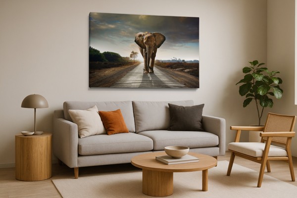 Olifant Mind Road Canvas Print - aan de muur in een interieur
