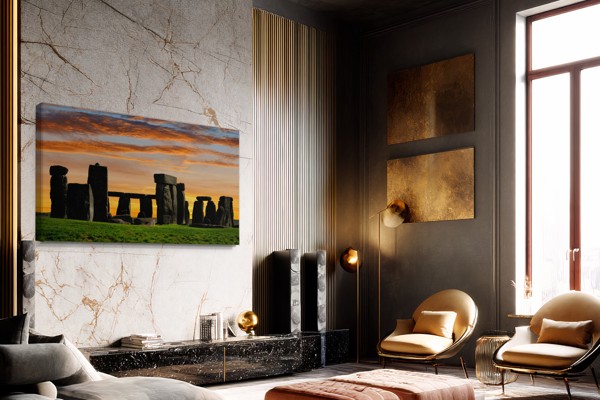 Stonehenge bei Sonnenuntergang Leinwanddruck - an der Wand in einem Raum
