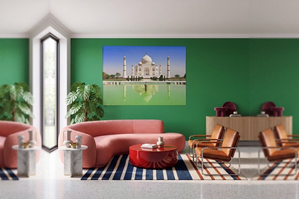 Taj Mahal at Sunset Canvas Print - on the wall in a room interior