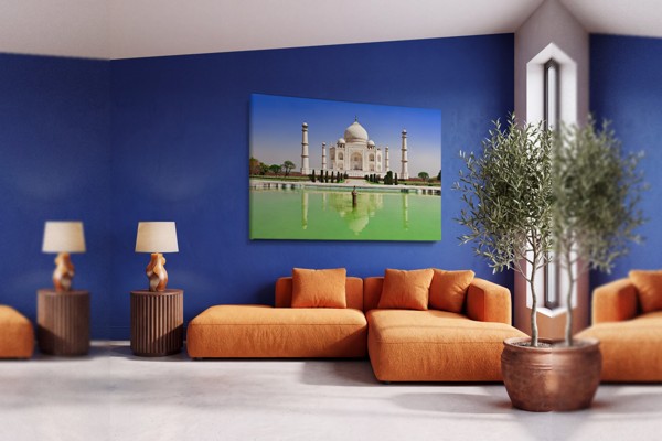 Taj Mahal at Sunset Canvas Print - on the wall in a room interior