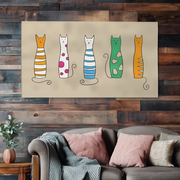 Retrato de Gato Dibujado en Lienzo - en la pared de un interior