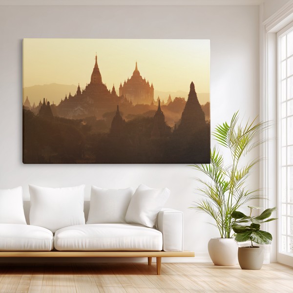 Tibetan Mountain Temple Canvas Print - on the wall in a room interior