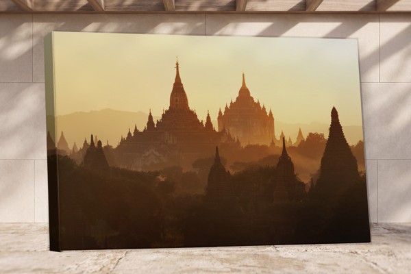Tibetan Mountain Temple Canvas Print - on the wall in a room interior