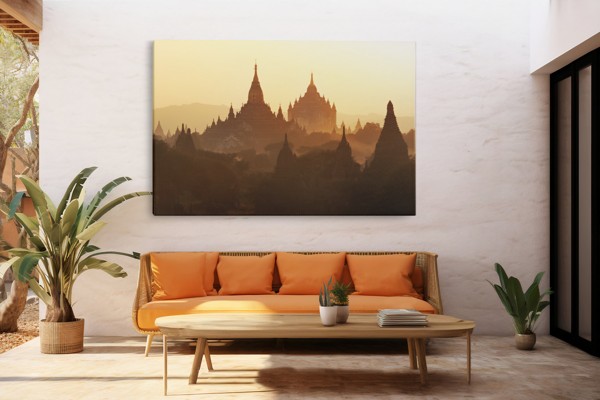 Tibetan Mountain Temple Canvas Print - on the wall in a room interior