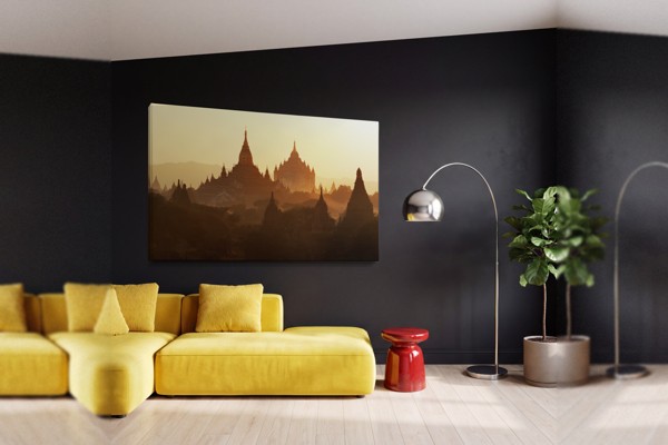 Tibetan Mountain Temple Canvas Print - on the wall in a room interior