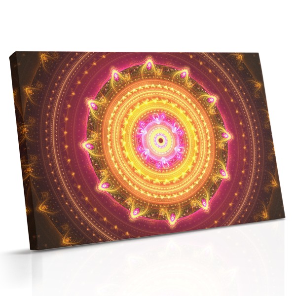 Ein aufwendiger Mandala-Symbol in Gold, Petrol und Creme