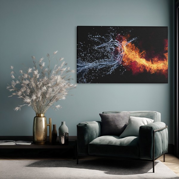 Fire and Ice Abstract Canvas Print - on the wall in a room interior