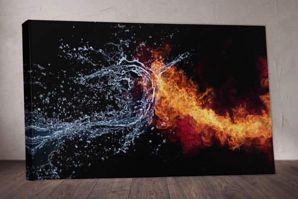 Fire and Ice Abstract Canvas Print - on the wall in a room interior